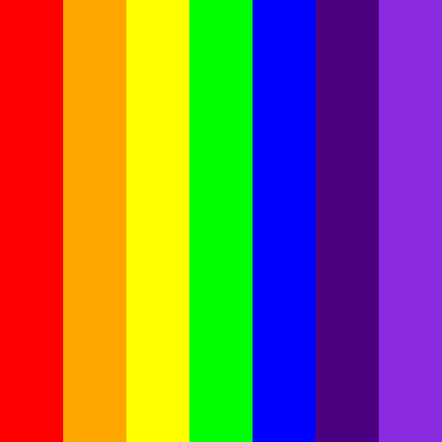 Seven color bands in rainbow order: red, orange, yellow, green, blue, indigo, violet